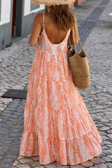 Orange Patterned Spaghetti Strap Maxi Dress